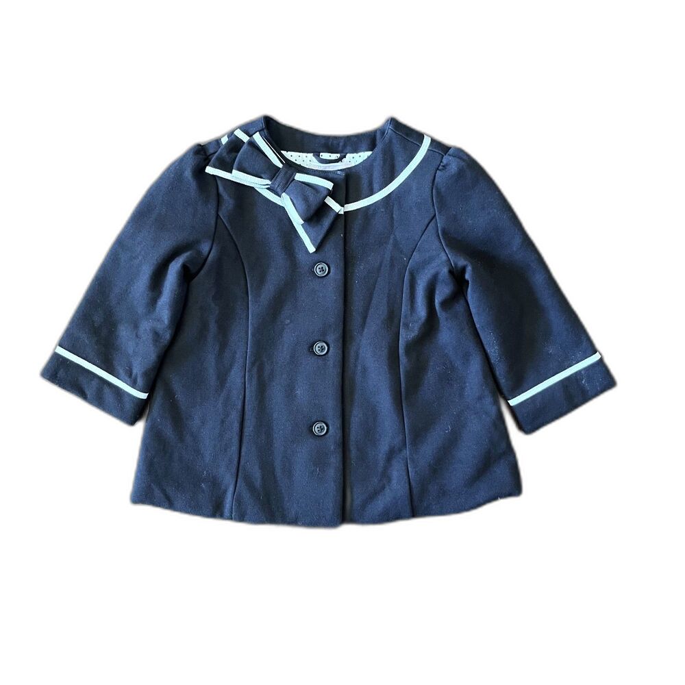 Janie and Jack Girls 12-24M Black Bow Dress Coat Jacket Polka Dot Lined